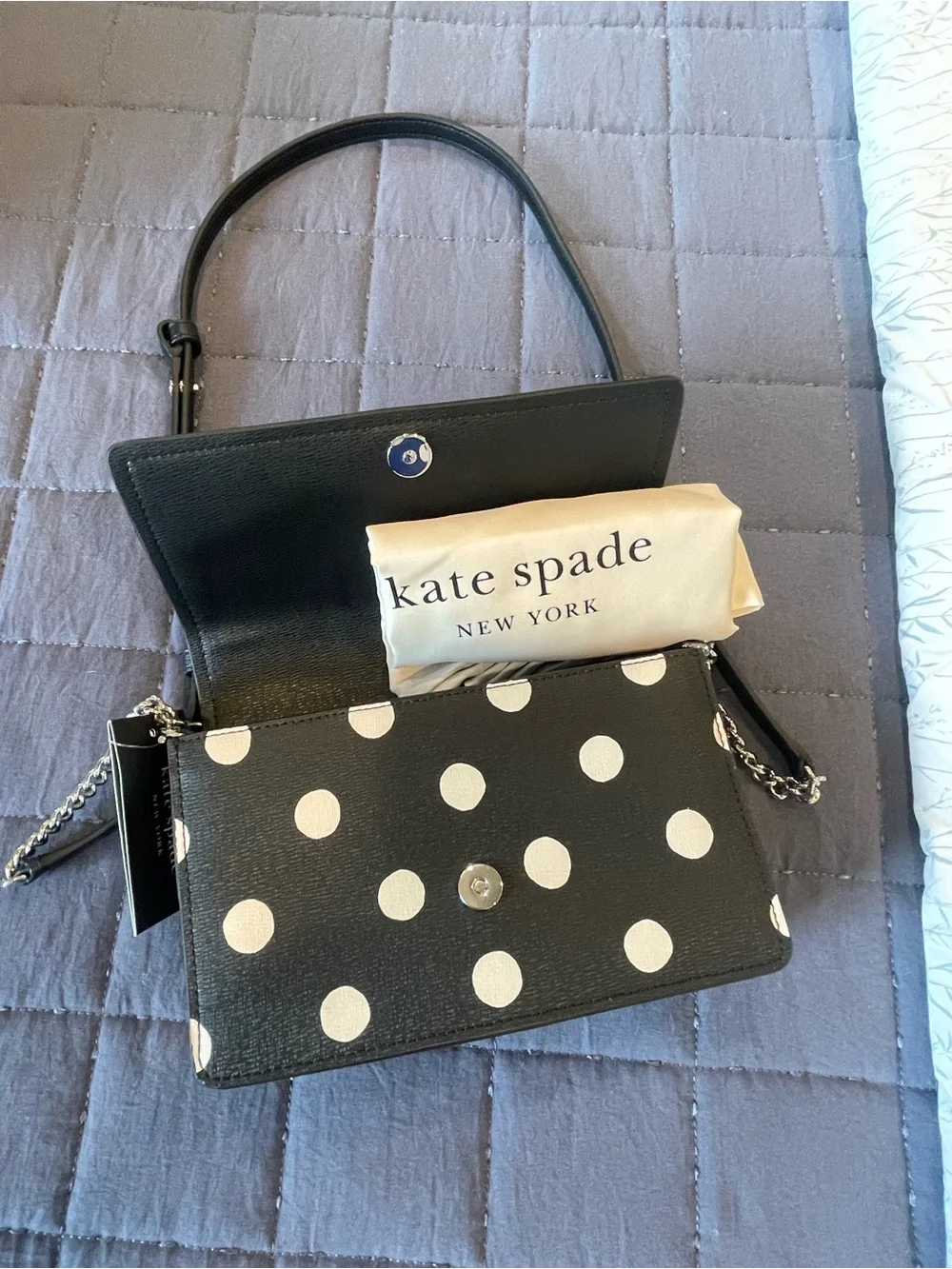 kate spade Black and Cream Polka Dot Crossbody Bag